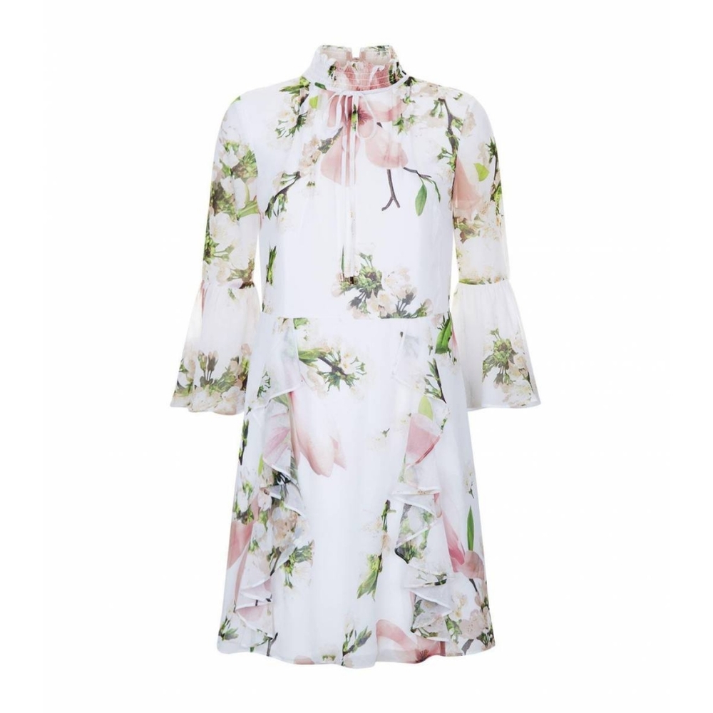 Ted Baker ruffle bow neck dress in harmony floral
